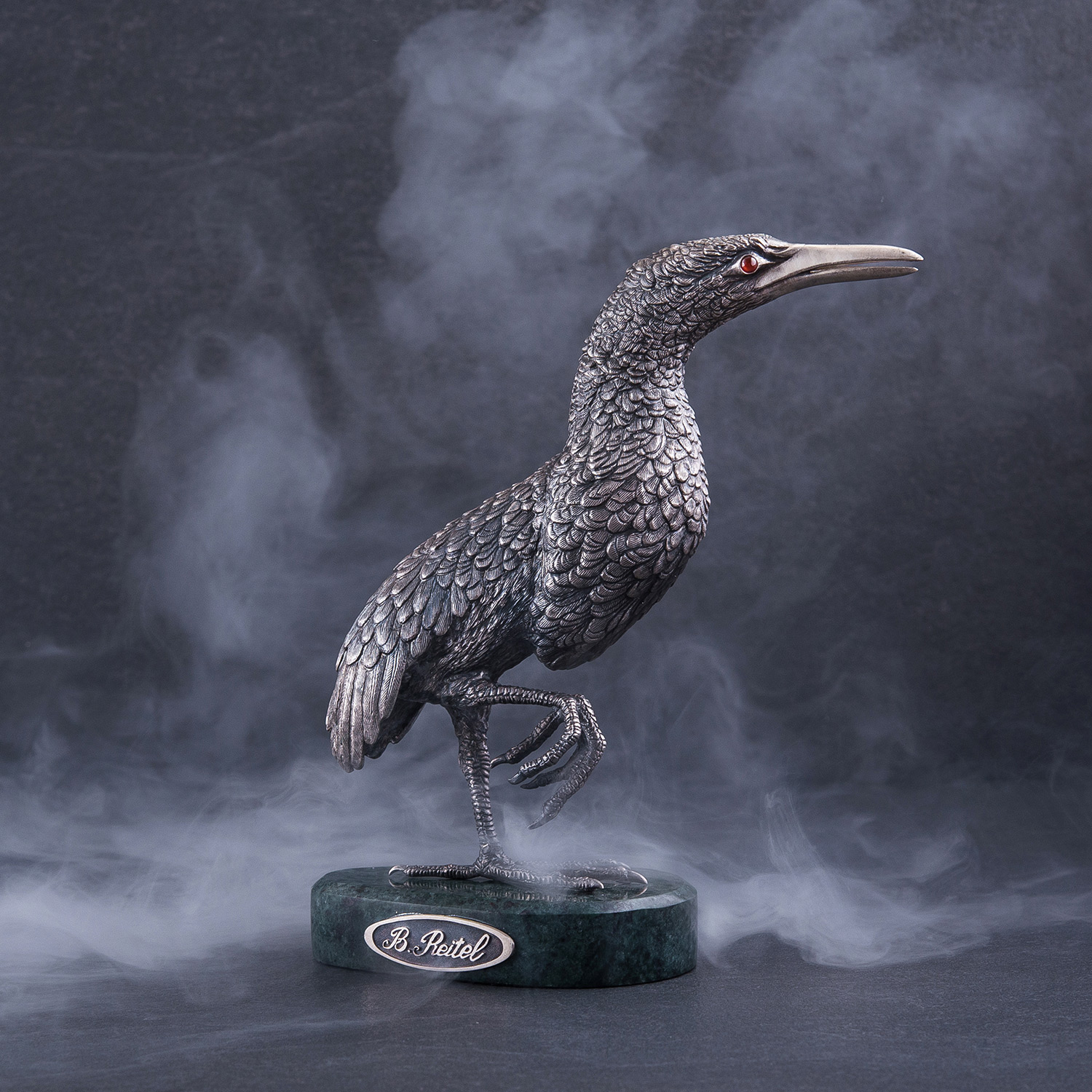Серебряная фигура ручной работы "Птица на мраморной подставке" 3