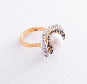картинка Золотое кольцо с жемчугом и бриллиантами Интернет магазин Oniks Premiun