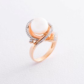 картинка Золотое кольцо с бриллиантами и жемчугом Интернет магазин Oniks Premiun