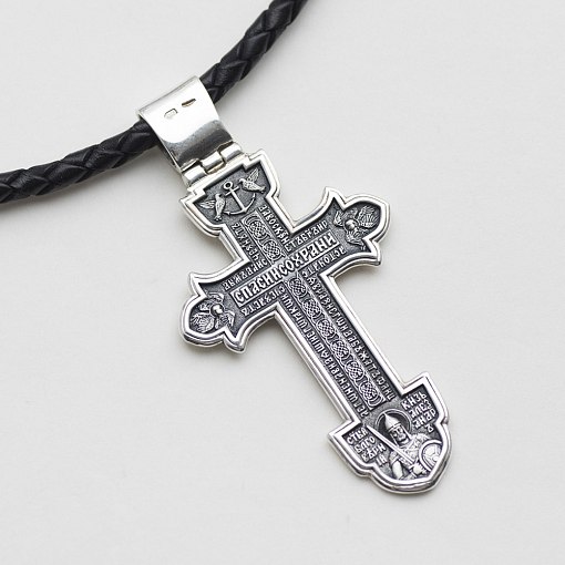 Серебряный православный крест "Распятие Христово. Деисус. Троица" 4
