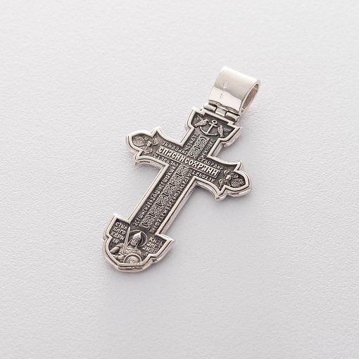 Серебряный православный крест "Распятие Христово. Деисус. Троица" 7