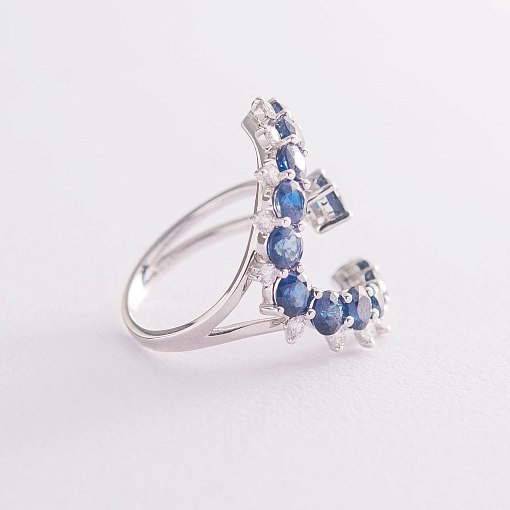 Золотое кольцо с синими сапфирами и бриллиантами 4