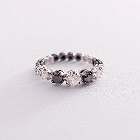 картинка Золотое кольцо с черными и белыми бриллиантами Интернет магазин Oniks Premiun