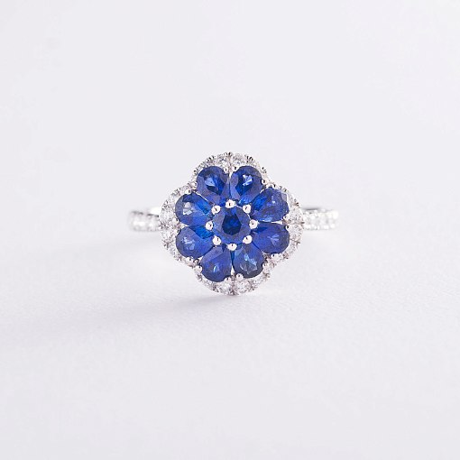 Золотое кольцо с синими сапфирами и бриллиантами
