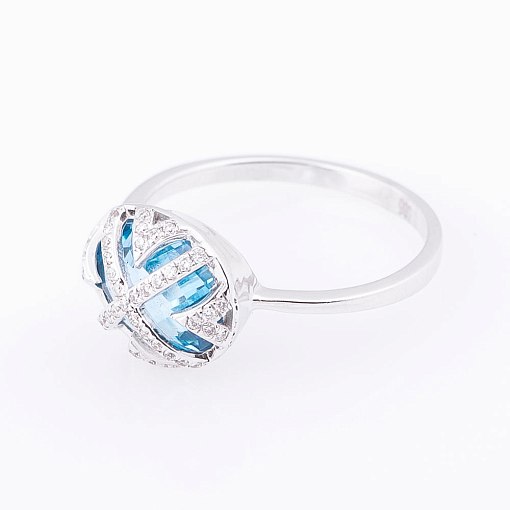 Золотое кольцо с голубым топазом и бриллиантами 6