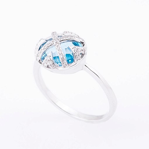 Золотое кольцо с голубым топазом и бриллиантами 8