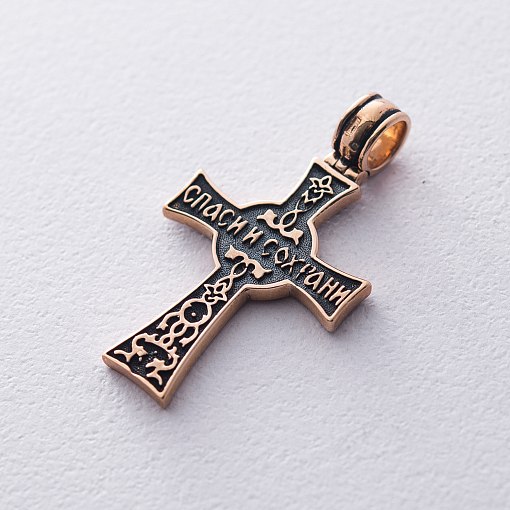 Золотой православный крестик "Спаси и Сохрани" 2