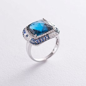 картинка Золотое кольцо с бриллиантами, сапфирами и топазом "Лондон голубой" Интернет магазин Oniks Premiun