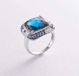картинка Золотое кольцо с бриллиантами, сапфирами и топазом "Лондон голубой" Интернет магазин Oniks Premiun