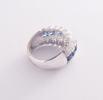 картинка Золотое кольцо с синими сапфирами и бриллиантами Интернет магазин Oniks Premiun