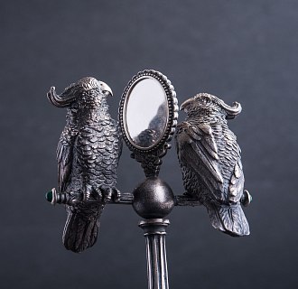 картинка Серебряная фигура ручной работы "Попугайчики" Интернет магазин Oniks Premiun