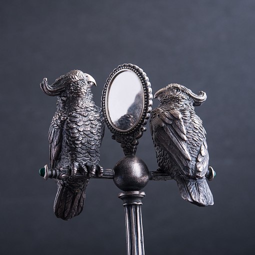 Серебряная фигура ручной работы "Попугайчики" 3