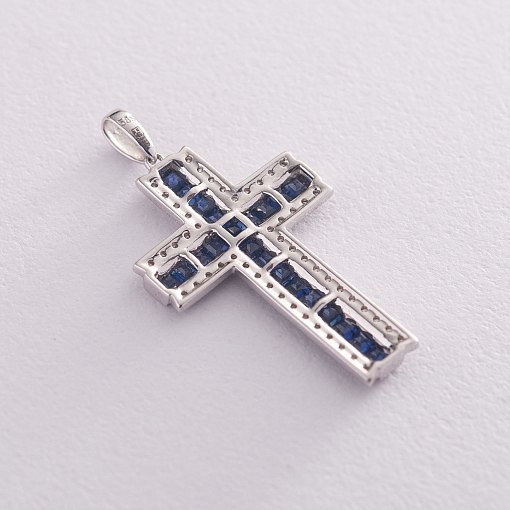 Золотой крестик с синими сапфирами и бриллиантами 3