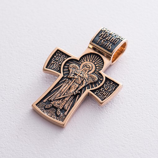 Золотой православный крест "Распятие. Ангел Хранитель" 2