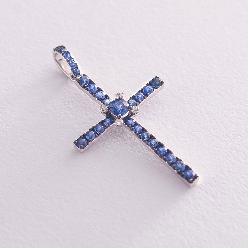 Золотой крестик с синими сапфирами и бриллиантами