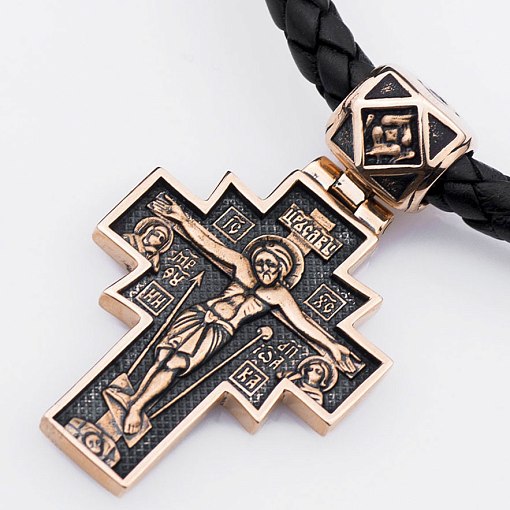 Золотой крестик "Распятие. Икона Божией Матери "Неопалимая Купина" 3