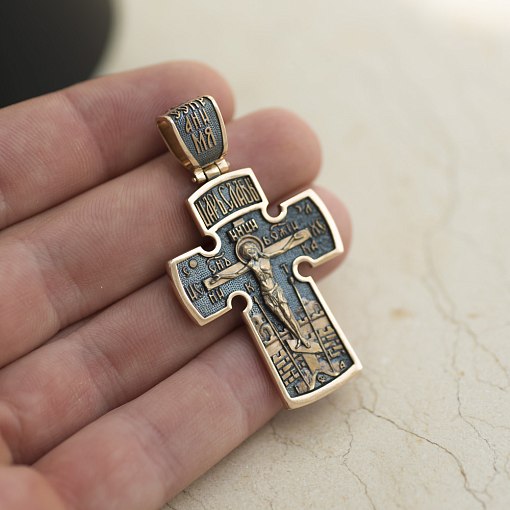 Золотой православный крест "Распятие. Архангел Михаил" 2