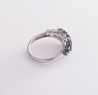 картинка Золотое кольцо с сапфирами, бриллиантом и уваровитами Интернет магазин Oniks Premiun