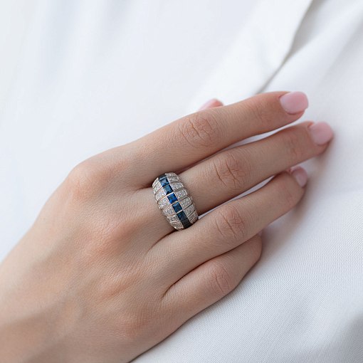 Золотое кольцо с синими сапфирами и бриллиантами 2
