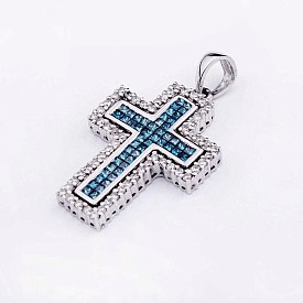 картинка Золотой крестик с белыми и голубыми бриллиантами Интернет магазин Oniks Premiun