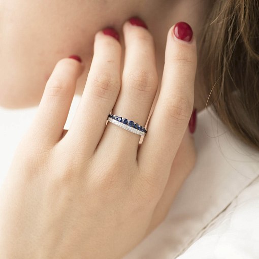 Золотое кольцо с синими сапфирами и бриллиантами 4