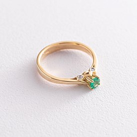 картинка Золотое кольцо с изумрудом и бриллиантами Интернет магазин Oniks Premiun