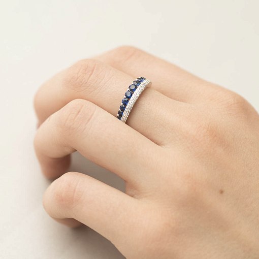 Золотое кольцо с синими сапфирами и бриллиантами 5