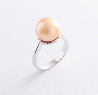 картинка Золотое кольцо "Шарик" с жемчугом и бриллиантами Интернет магазин Oniks Premiun