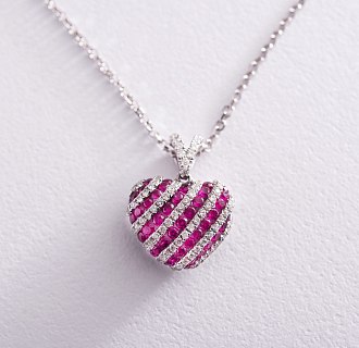 картинка Золотой кулон "Сердце" с бриллиантами и рубинами Интернет магазин Oniks Premiun