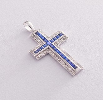 картинка Золотой крестик с синими сапфирами и бриллиантами Интернет магазин Oniks Premiun