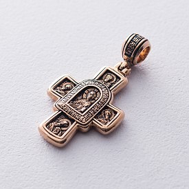картинка Золотой православный крест "Господь Вседержитель. Иверская икона Божией Матери и восемь святых" Интернет магазин Oniks Premiun