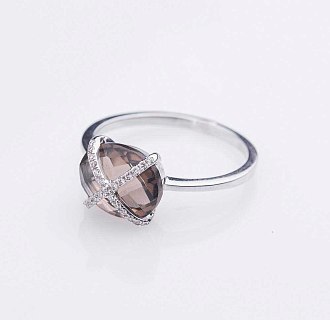 картинка Золотое кольцо с дымчатым топазом и бриллиантами Интернет магазин Oniks Premiun