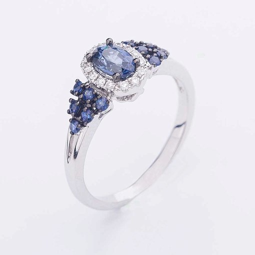 Золотое кольцо с синими сапфирами и бриллиантами