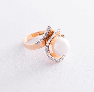 картинка Золотое кольцо с бриллиантами и жемчугом Интернет магазин Oniks Premiun