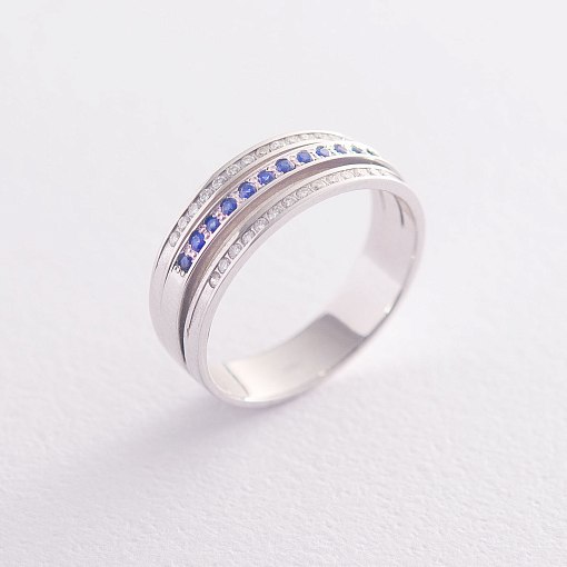 Золотое кольцо с синими сапфирами и бриллиантами 3
