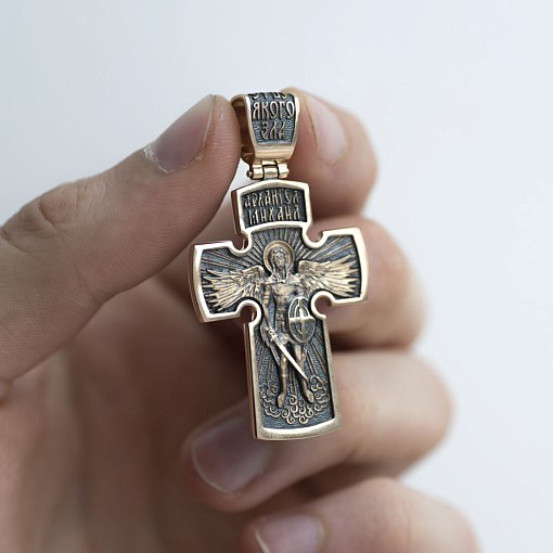 Золотой православный крест "Распятие. Архангел Михаил" 4
