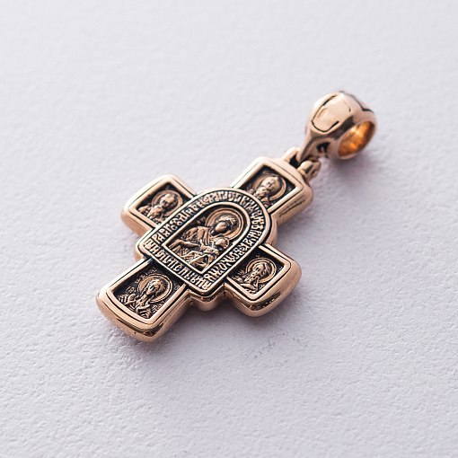 Золотой православный крест "Господь Вседержитель. Иверская икона Божией Матери и восемь святых" 2