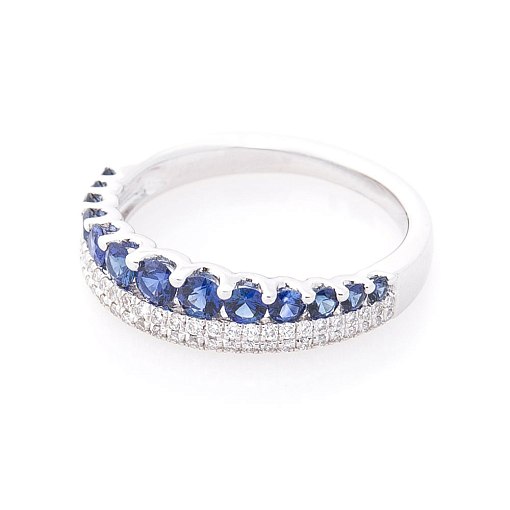 Золотое кольцо с синими сапфирами и бриллиантами 2