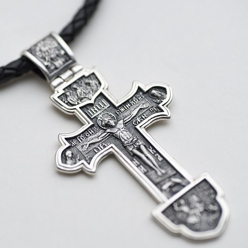 Серебряный православный крест "Распятие Христово. Деисус. Троица" 3