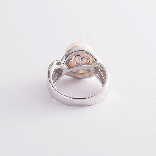 Золотое кольцо с жемчугом и бриллиантами 4