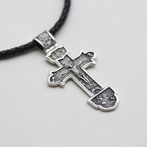 Серебряный православный крест "Распятие Христово. Деисус. Троица" 2